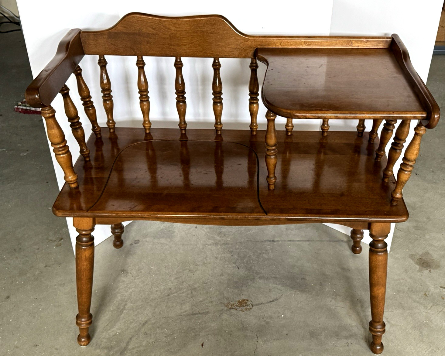 Vintage Nice Ethan Allen Gossip Bench Telephone Table Solid Maple Wood Colonial