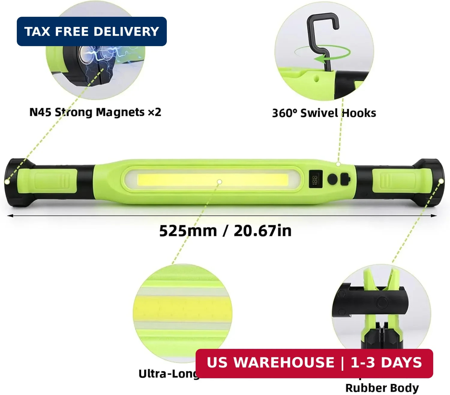 2 Pack Rechargeable LED Work Light, 3000LM Portable Mechanic Light with Magnetic