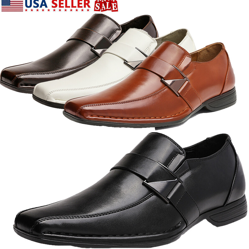 Men's Loafers Shoes Classic Square Toe Formal Oxfords Slip On Dress Shoes