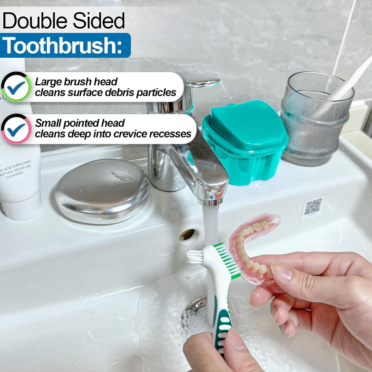 2 Pack Partial Denture Bath Case Retainer Cleaning Case Travel, Denture Stora...