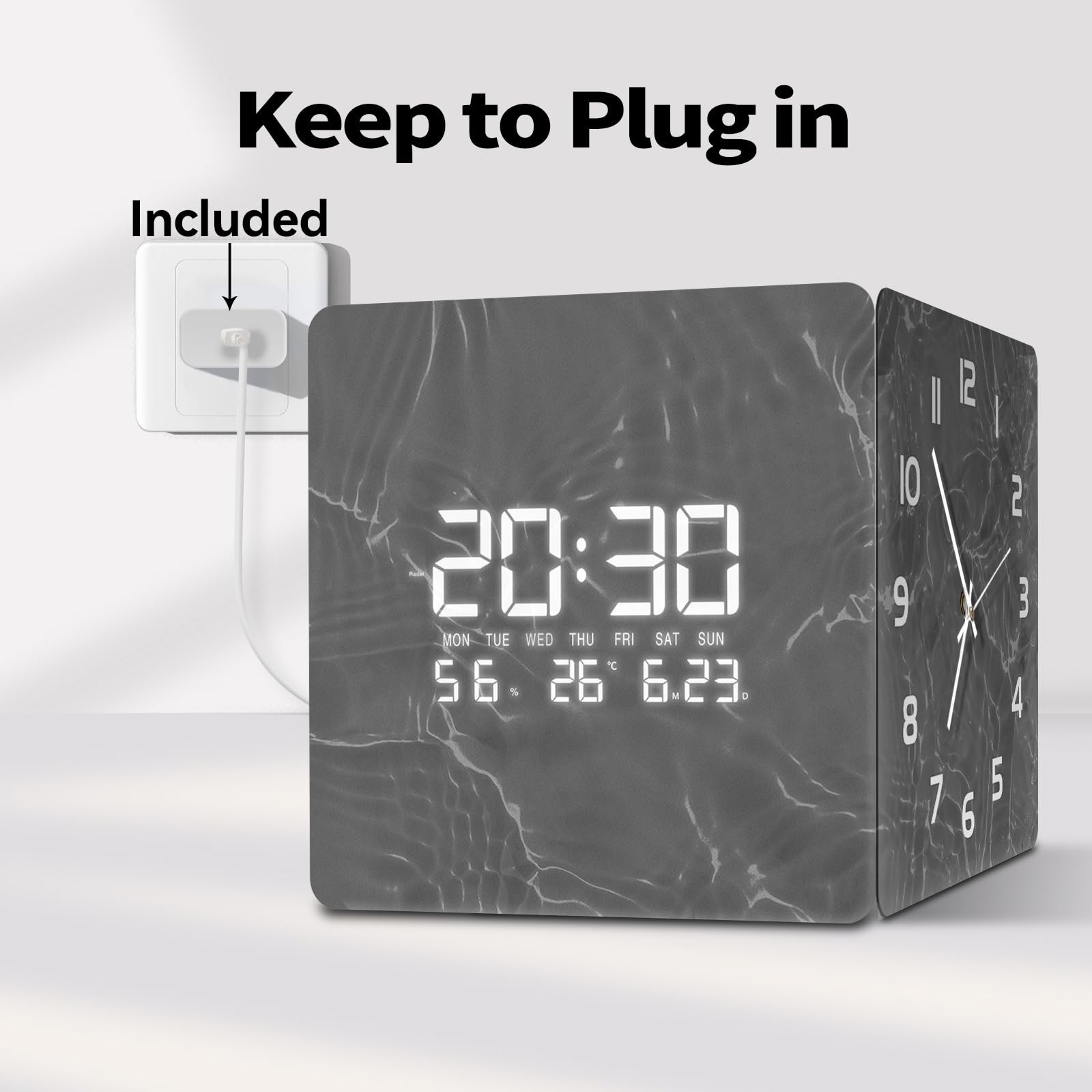 Electric Digital Wall Corner Clock with Temperature/Humidity//Time/Date Smart...