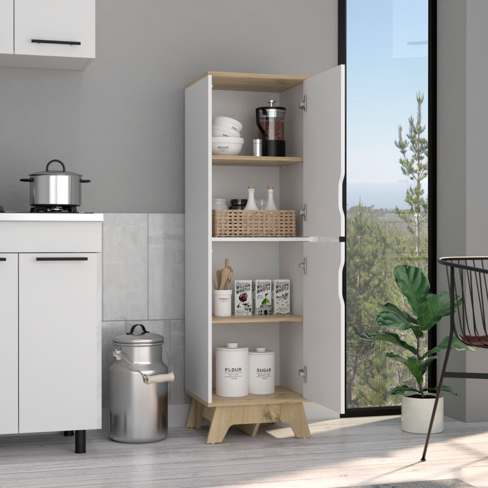 Multistorage cabinet 59" H, two doors, four internal shelves, Light oak / Whit
