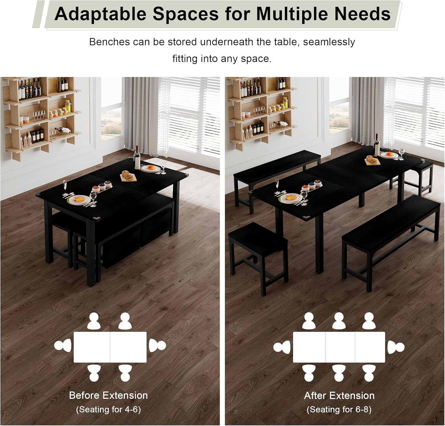 5-Piece Dining Table Set for 4-8 People, 63" Large Extendable Kitchen Table Set