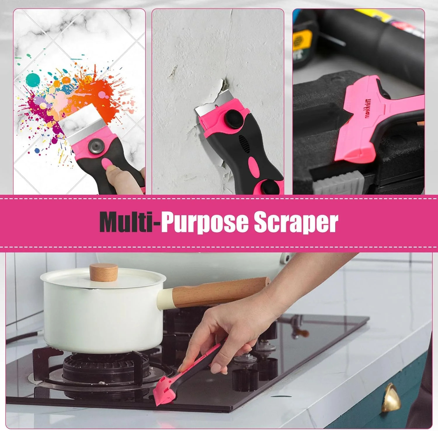 THINKLEARN Razor Blade Scraper Tool, 2Pcs Pink Razor Scraper with 40Pcs Replacem