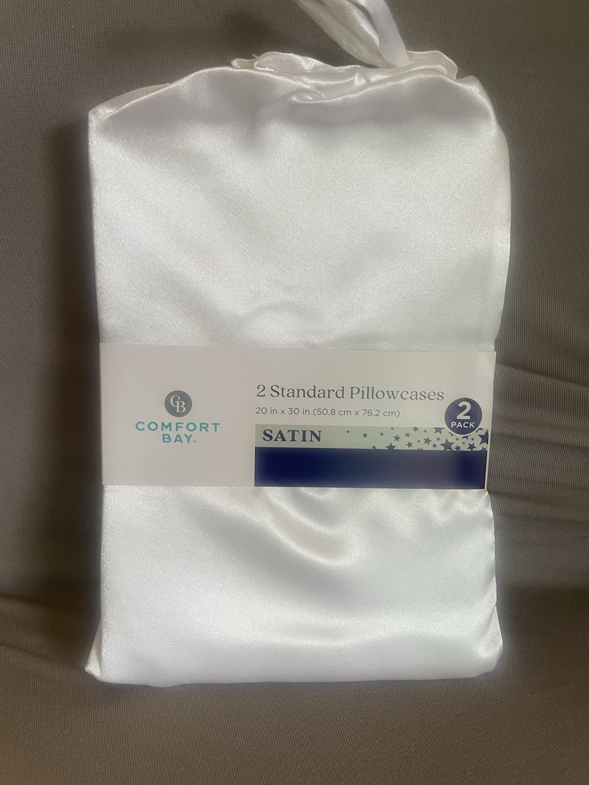 Comfort Bay Satin Pillowcases White Standard 2 Pack NEW 20x30 Beauty Sleep