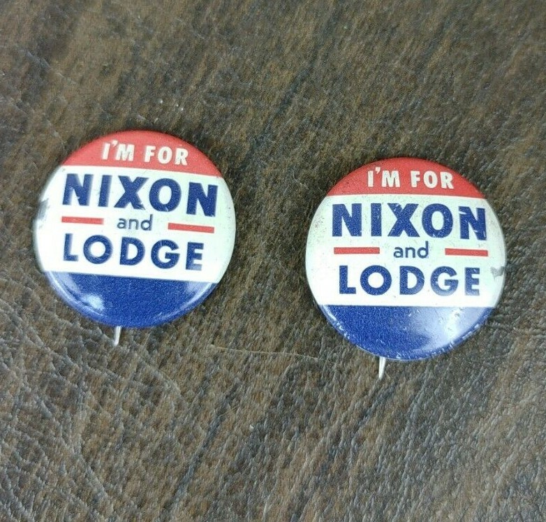 Vtg I'm For NIXON and LODGE Political Pinback ~ Green Duck Co. ~ 7/8" D (ONE)