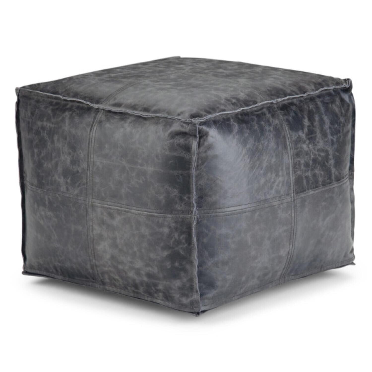 Moroccan Leather Ottoman Footstool Pouffe Boho Genuine Unstuffed Square 20'' New