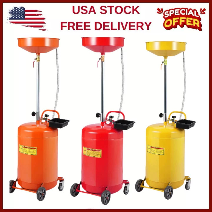 ⭐20/8Gallon Oil Drain Container,Portable Waste Oil Drain Tank w/Wheels,Adjustabl