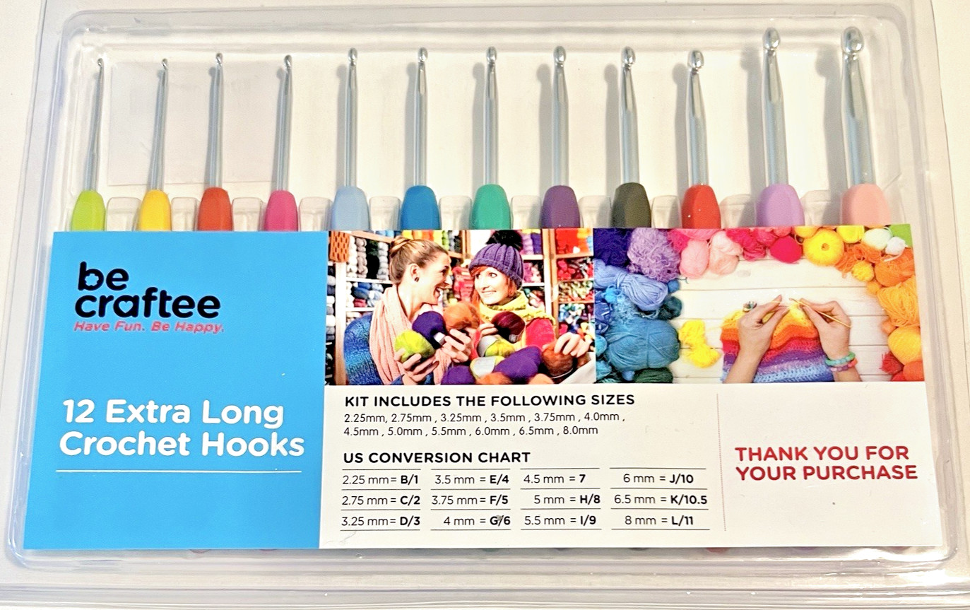 Crochet Hooks Be Craftee Kit 12 Extra Long Multiple Sizes Hobby Arts & Crafts