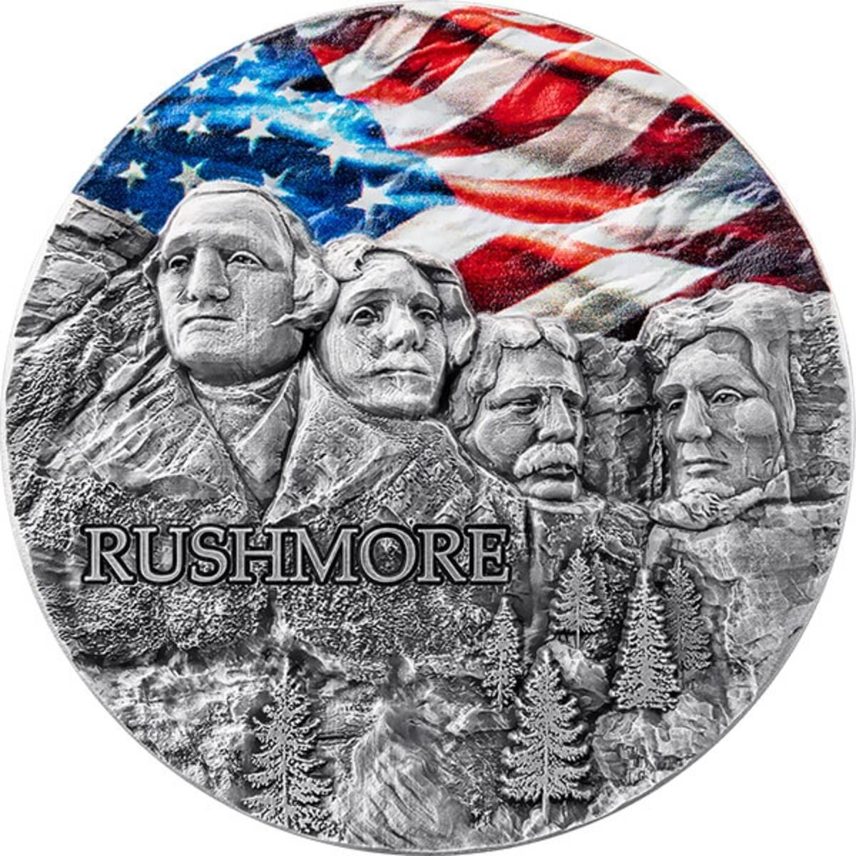 Rushmore Special Edition Rock-cut Monuments 2024 10 Cedis 2 oz Silver Coin Ghana