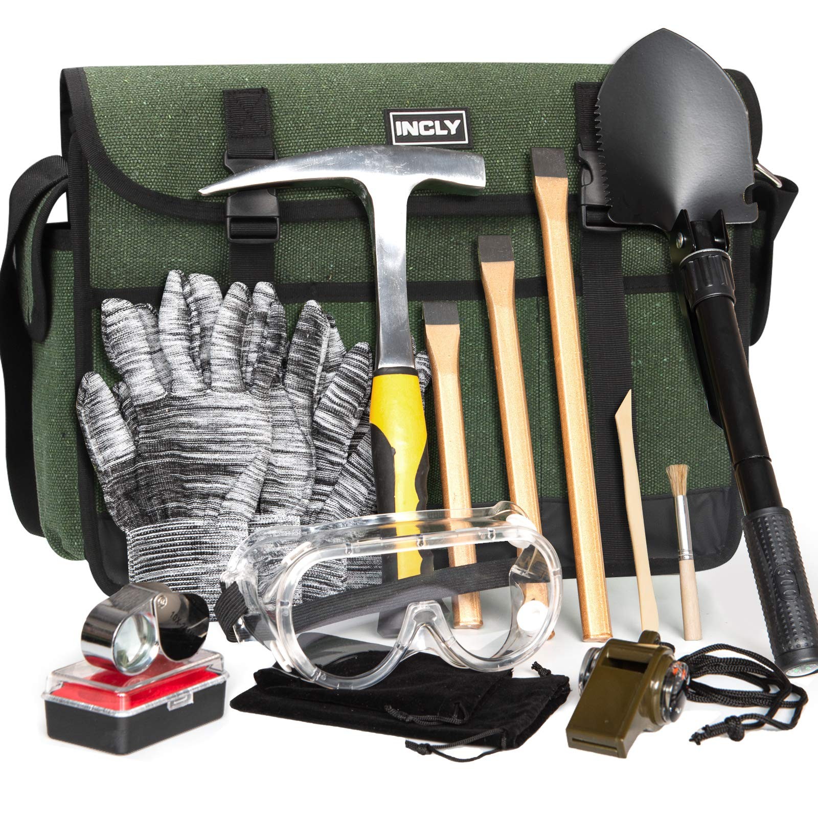 15 PCS Geology Rock Pick Hammer Kit, 32Oz Hammer & 3 PCS Digging Chisels Set for