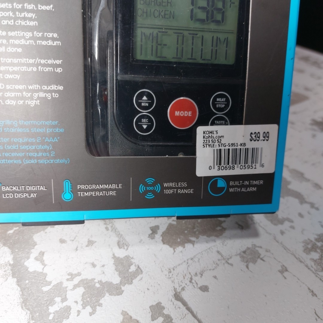 New SmartGear Wireless Grilling Thermometer Sealed Box Programmable Timer $39.99