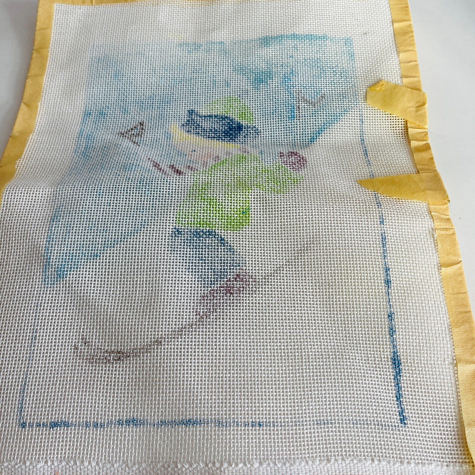 Hand Painted Needlepoint Pattern Canvas Boy Skiing Ski Scarf Blue Sky