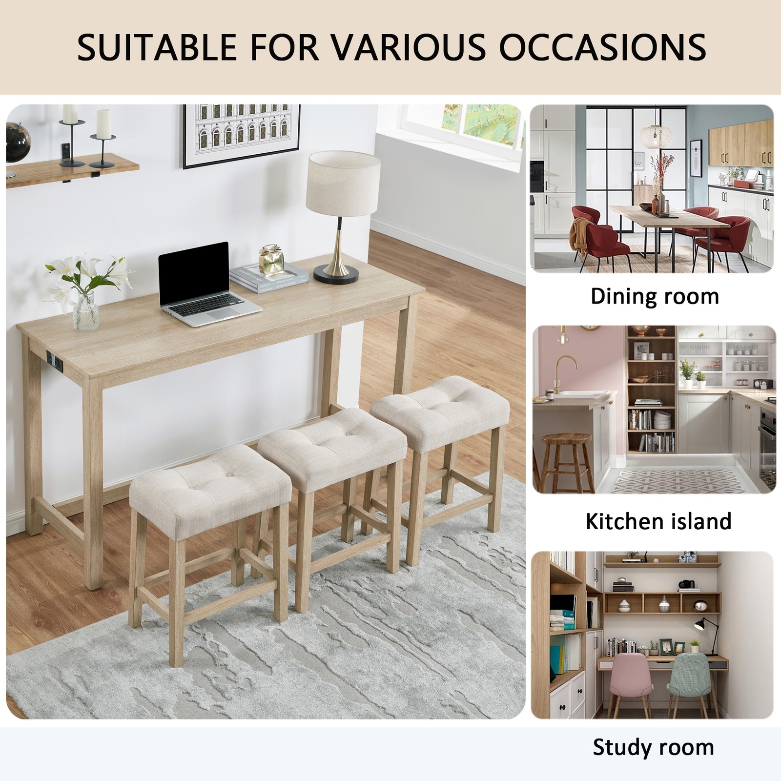 4 Piece Bar Table Set with Power Outlet,Bar Table Set with Chairs,Sofa Bar Table