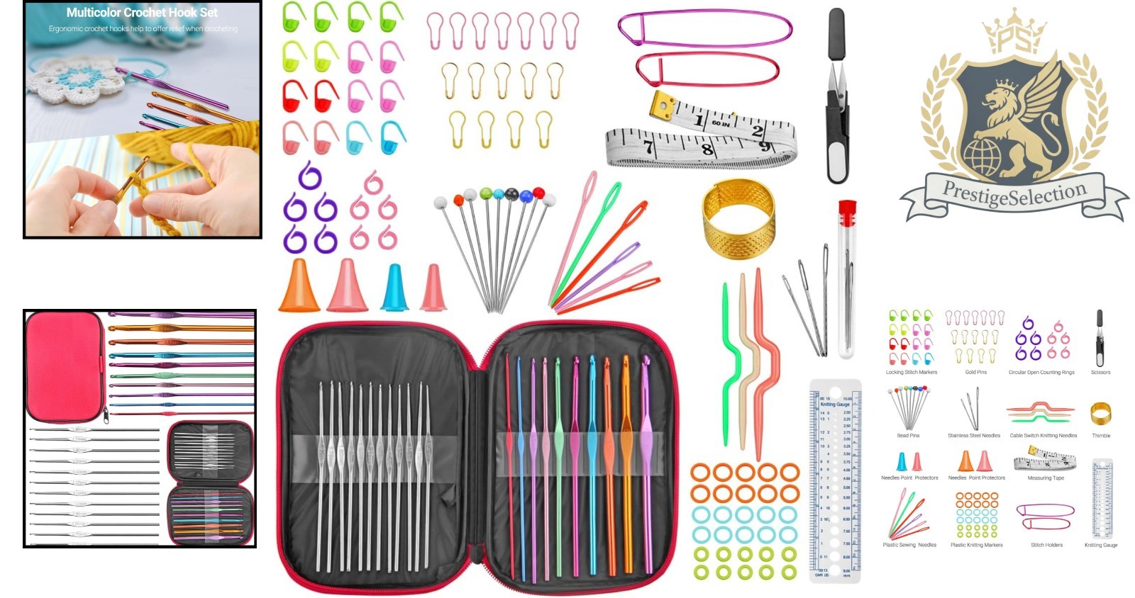 100-Piece Ergonomic Crochet Hook Set with Knitting Tools for All Skill Levels