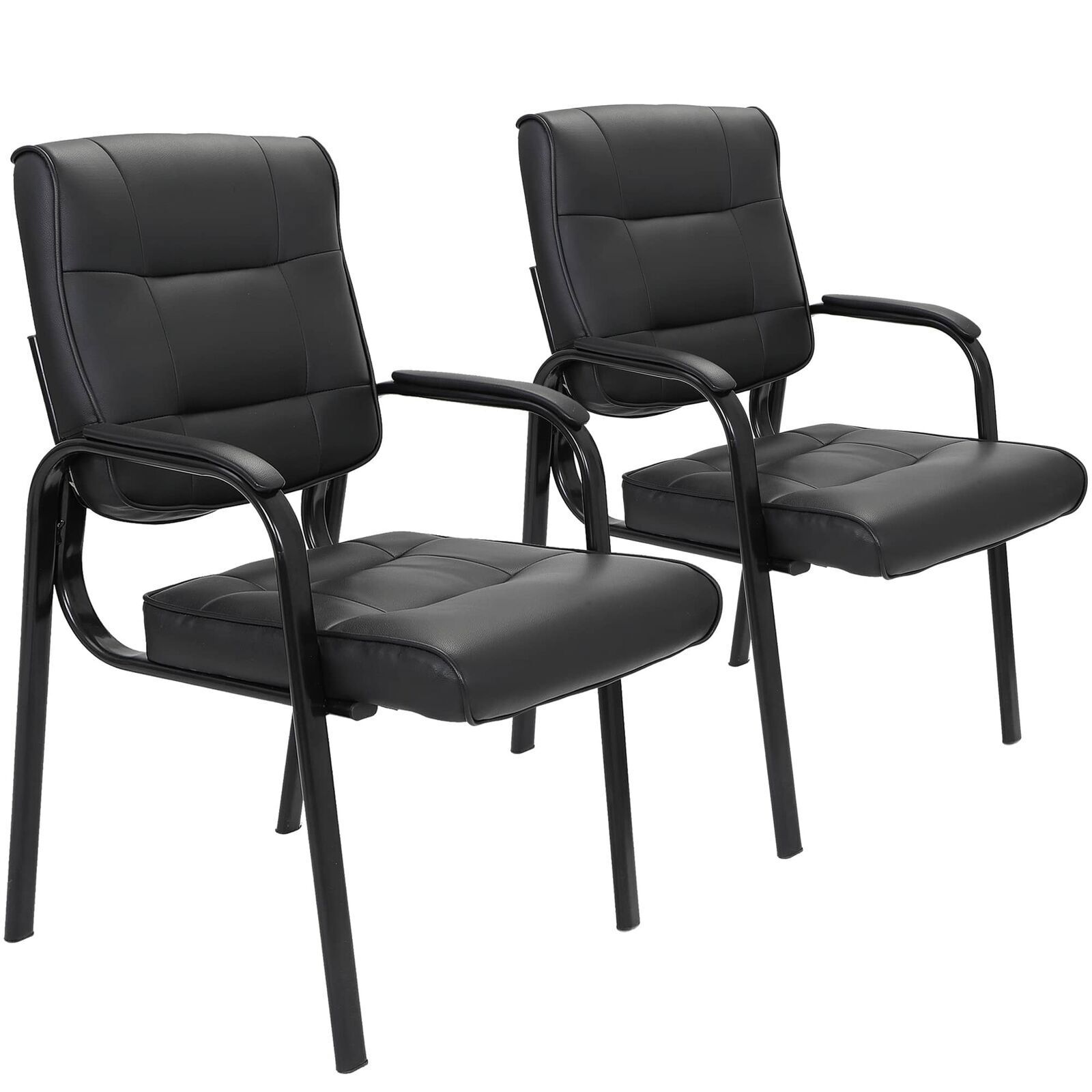 2PCS Leather Guest Chair Waiting Room Desk Side Chairs Reception Classic Black