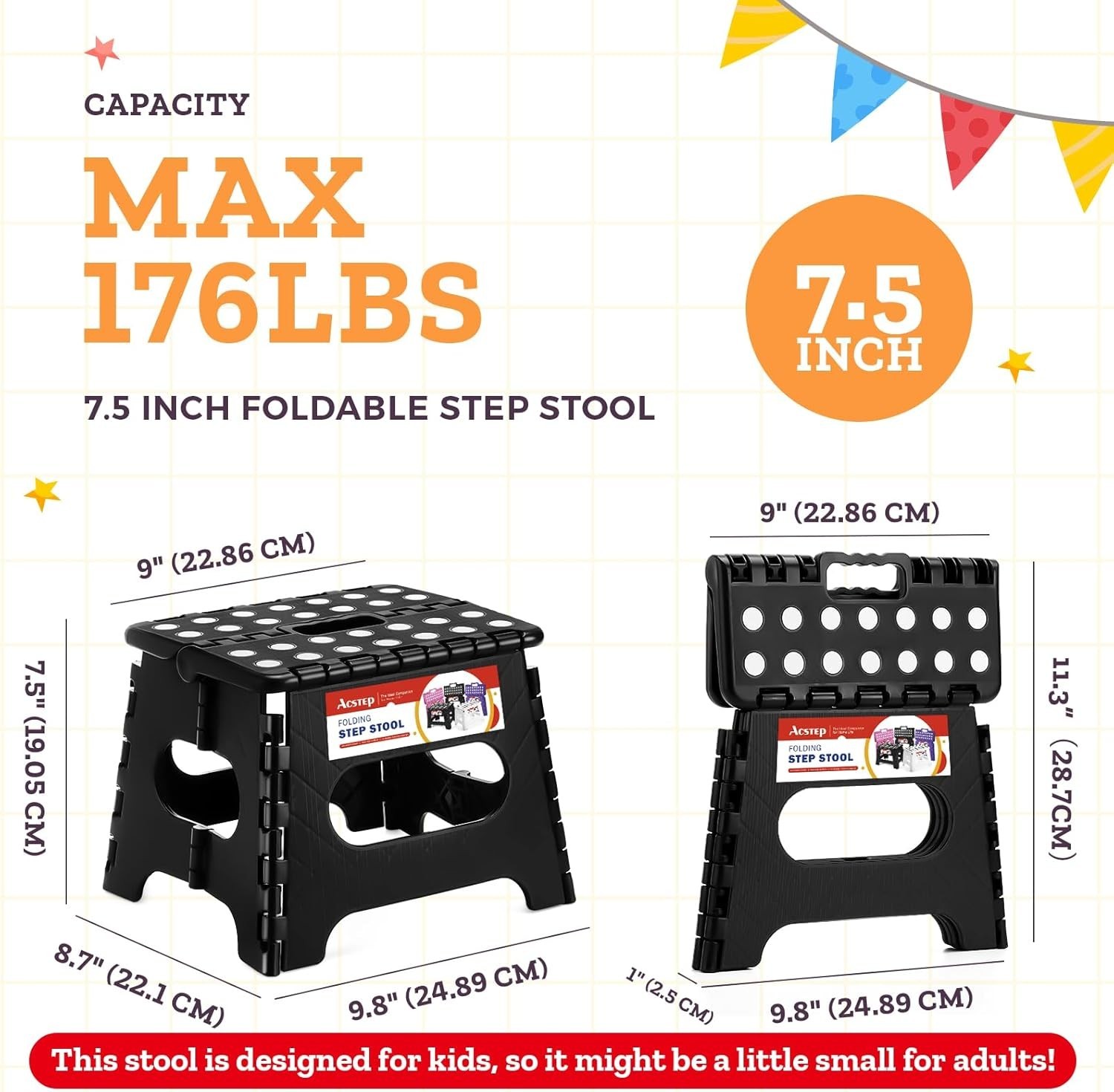 7.5 Inch Folding Step Stool Foldable Stool Height Kids Step Stool 176 lb
