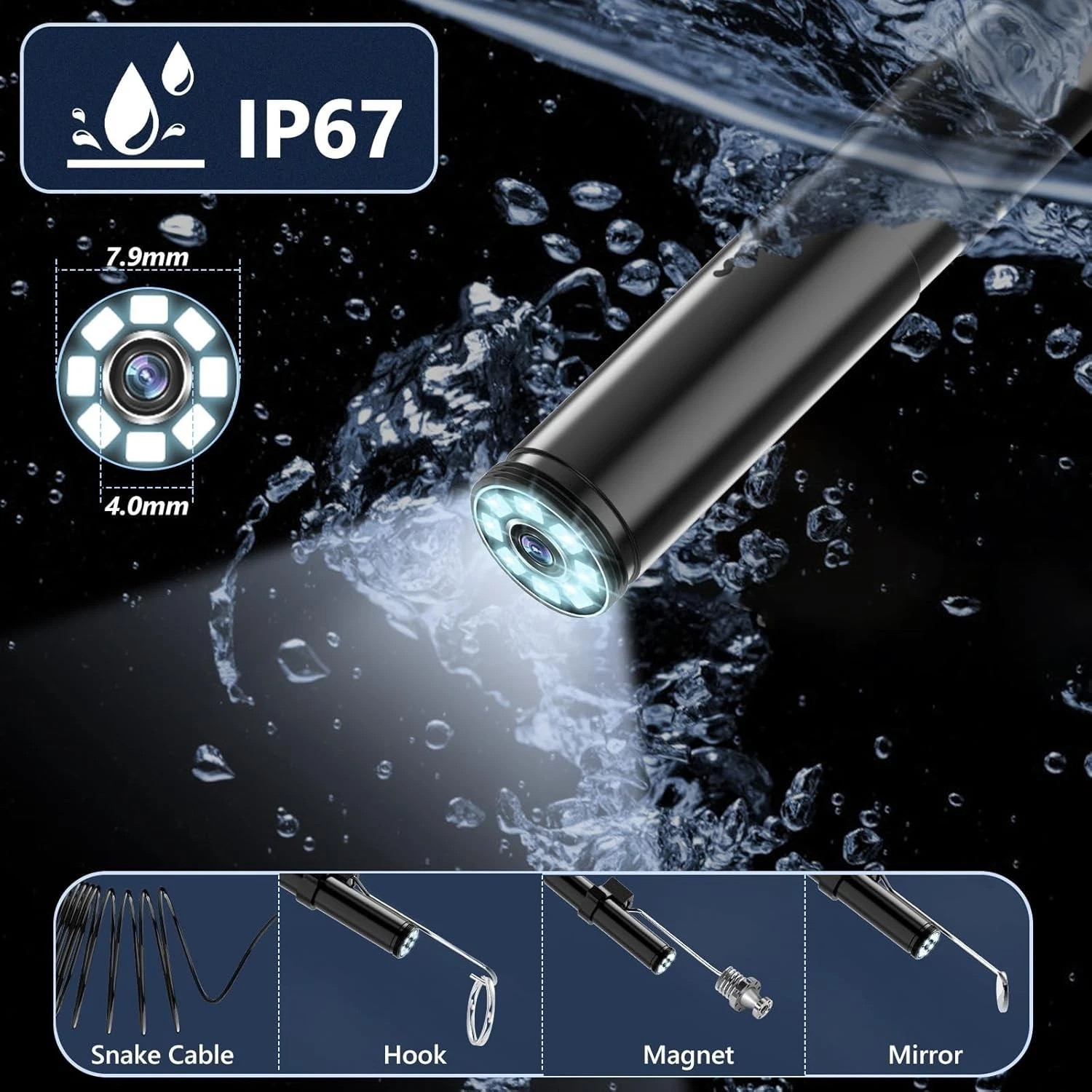 5M Endoscope Camera with Light,1920P HD Borescope Camera for iOS,Android,e