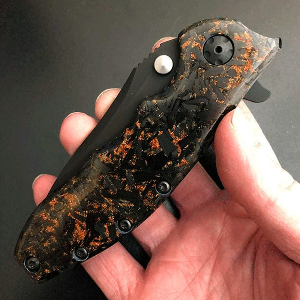 1/2X Carbon Fiber Marbled Copper Resin Knife Handle Material Scales Slab Blank