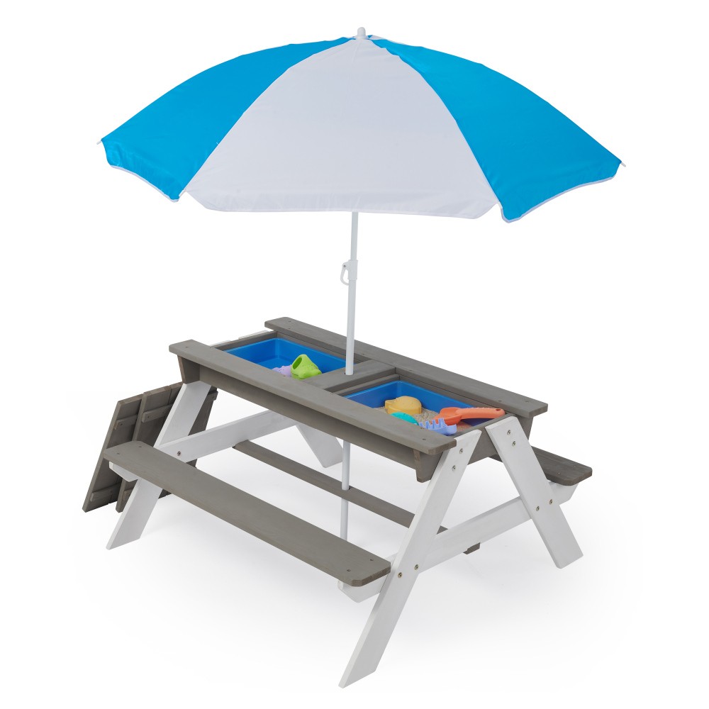 Kids Outdoor Wooden Picnic Table W Umbrella Convertible Sand Wate