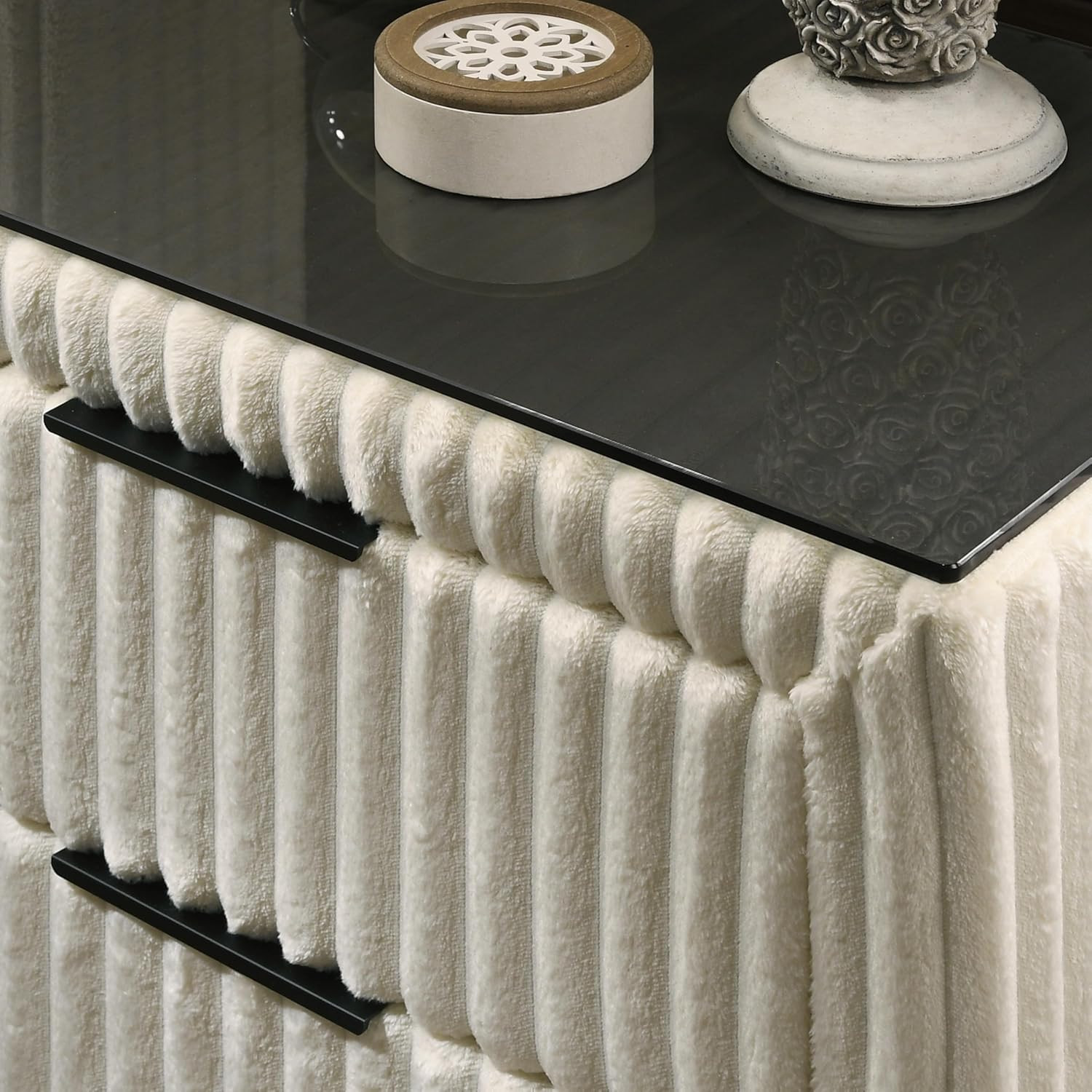 Cream Wide Wale Corduroy Nightstand for Chic and Stylish Storage