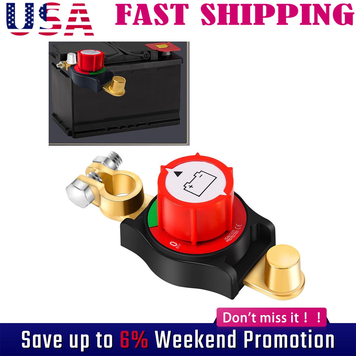 Top Post Battery Disconnect Switch 12-48V Marine Battery Cut-Off Switch Isolator