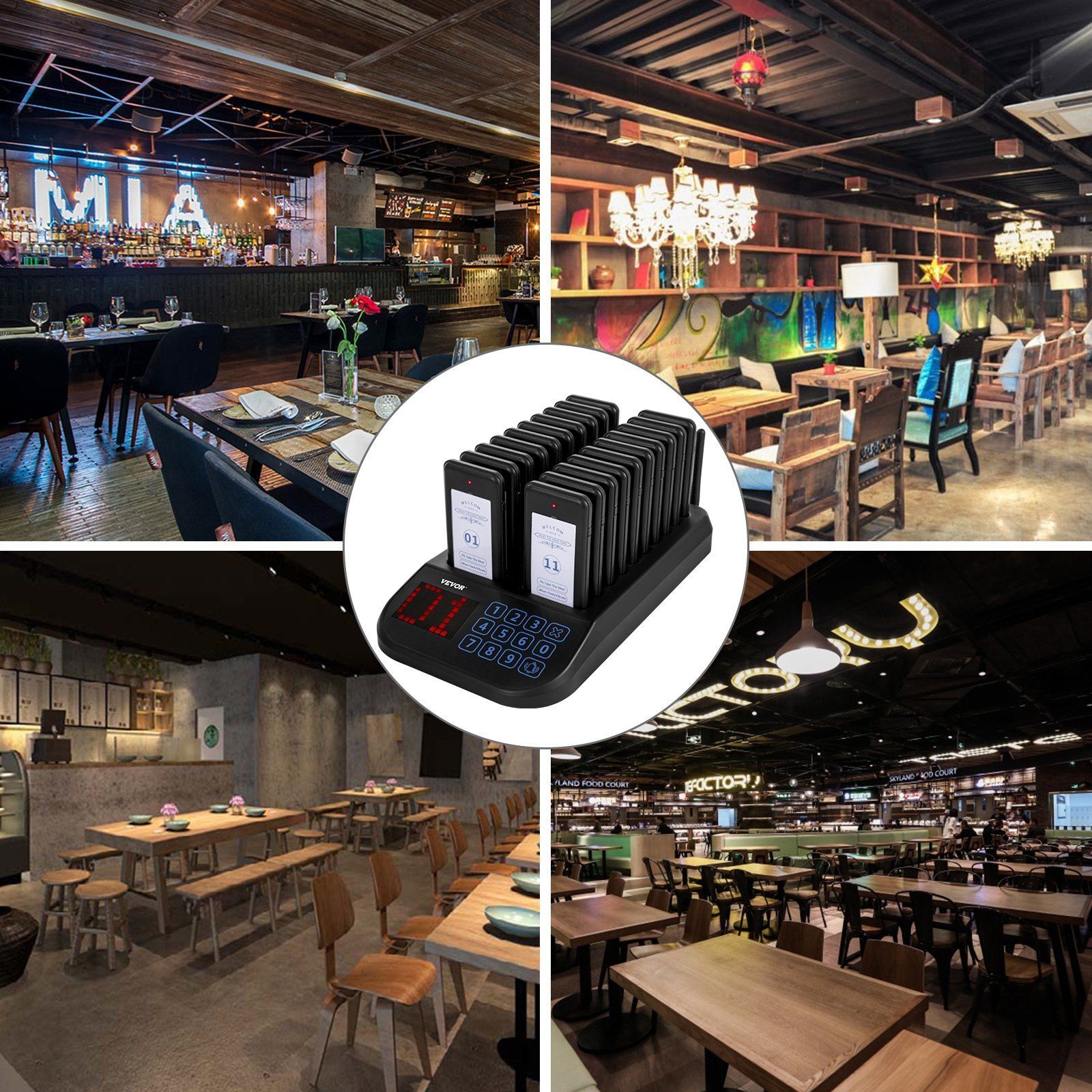 F103 Restaurant Pager System 20 Pagers, Max 98 Beepers Wireless Calling System