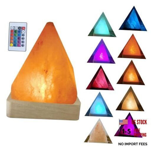 USB Rainbow Gradient Himalayan Salt lamp, Solid Wood Base Atmosphere