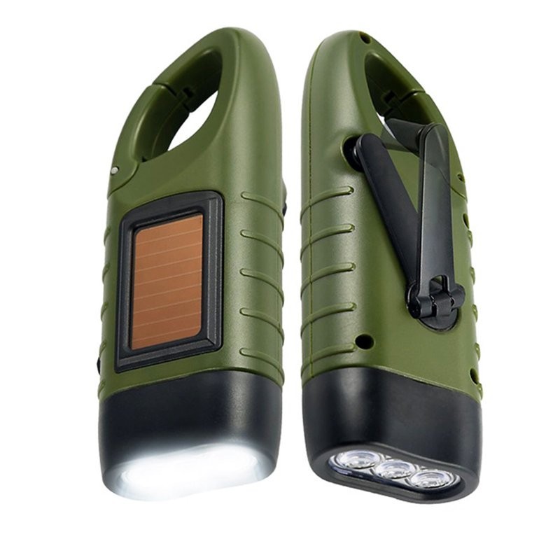 Hand Crank Solar Powered Flashlights Compact Emergency Rechargeable LED Flashlig