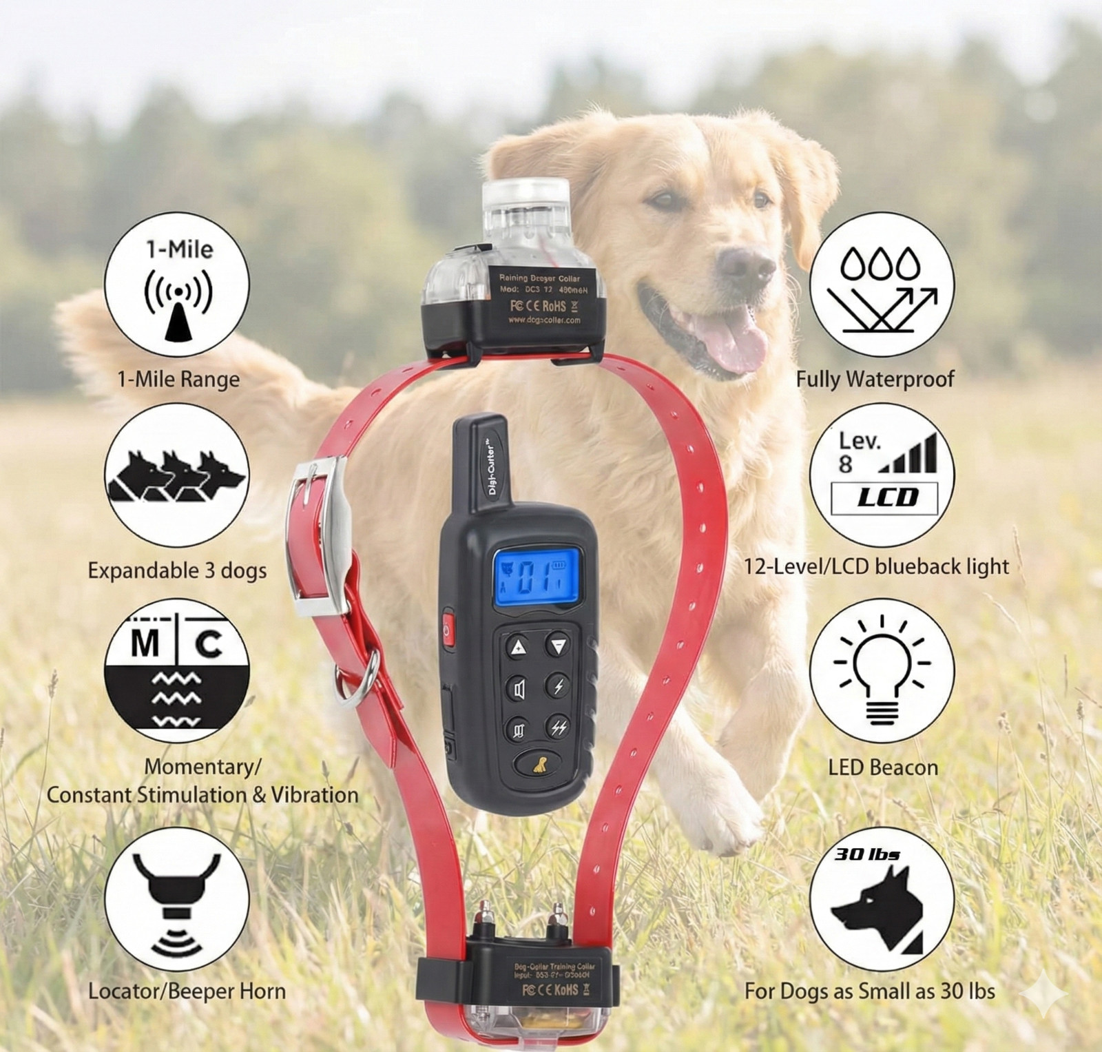 Dual Dog E-Collar Training & Beeper System Waterproof 1 Mile Range Rechargeable