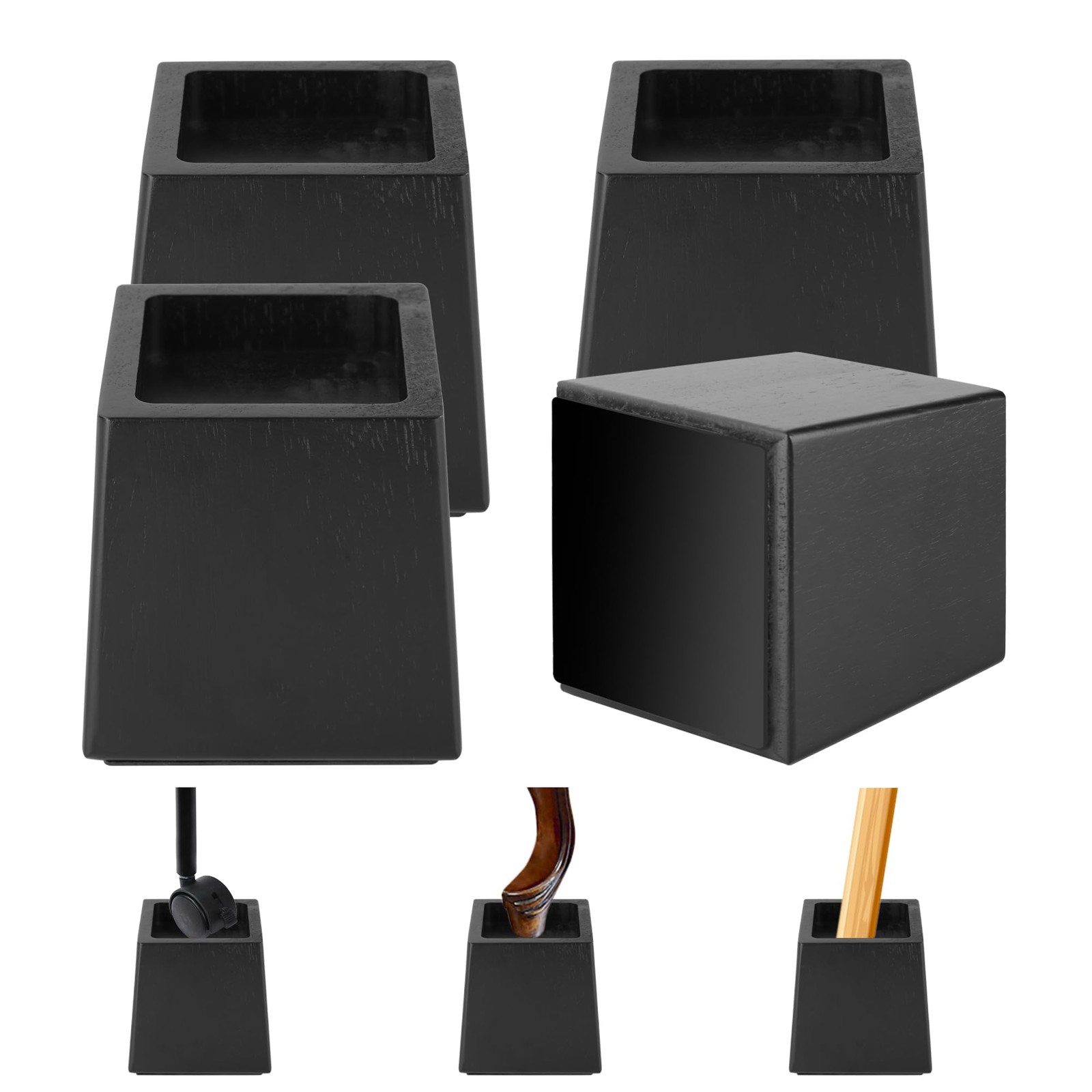Wood Bed Risers Heavy Duty Height Extenders Lifts Sofa Desk Black 4 Pack