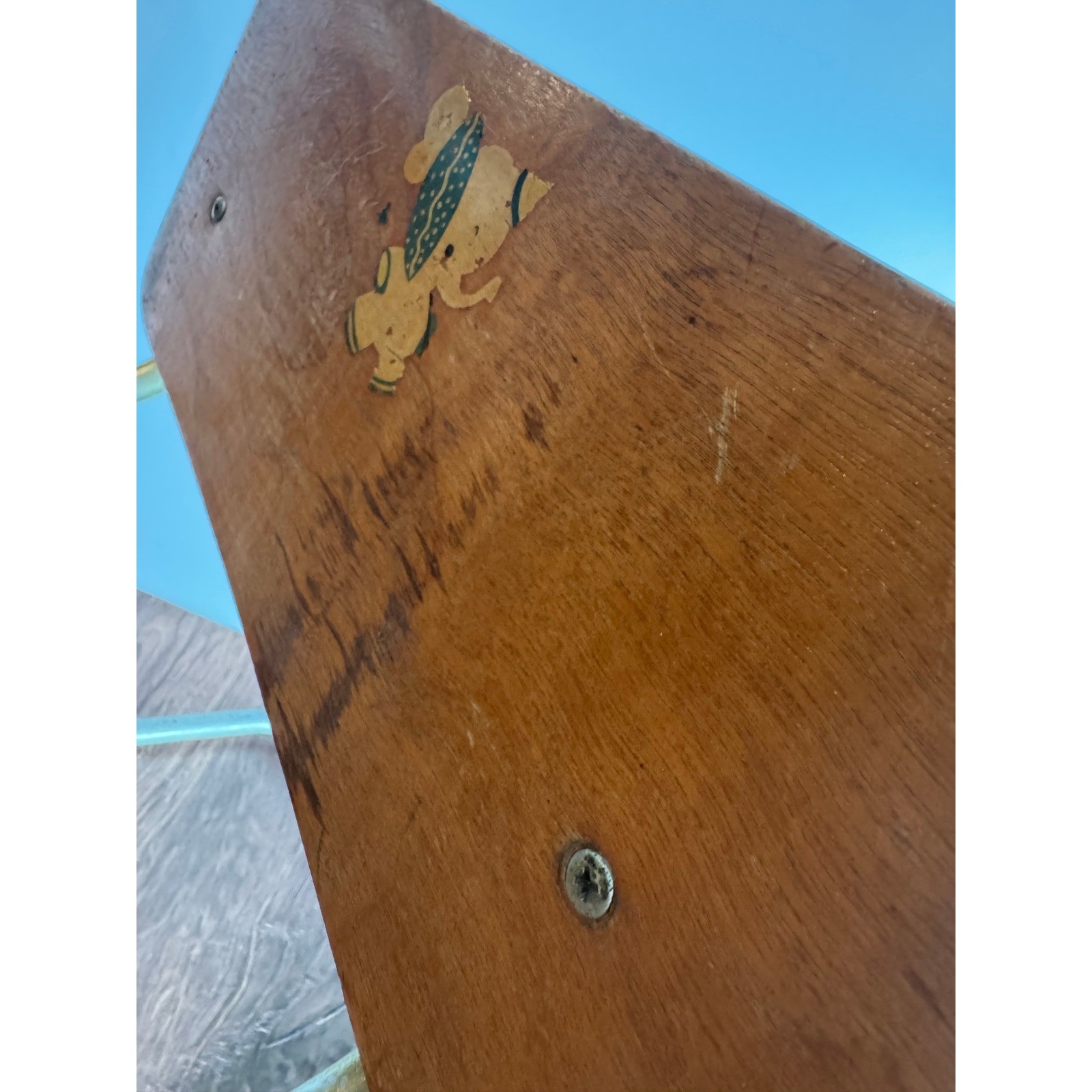 Vintage Childs Wooden Metal Chair With Elephant Decal