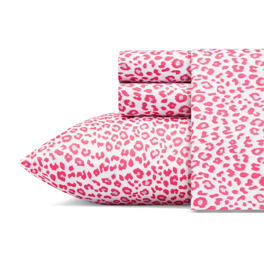 Betsey'S Leopard 3-Piece Pink Animal Print Satin Twin XL Sheet Set Free Shipping