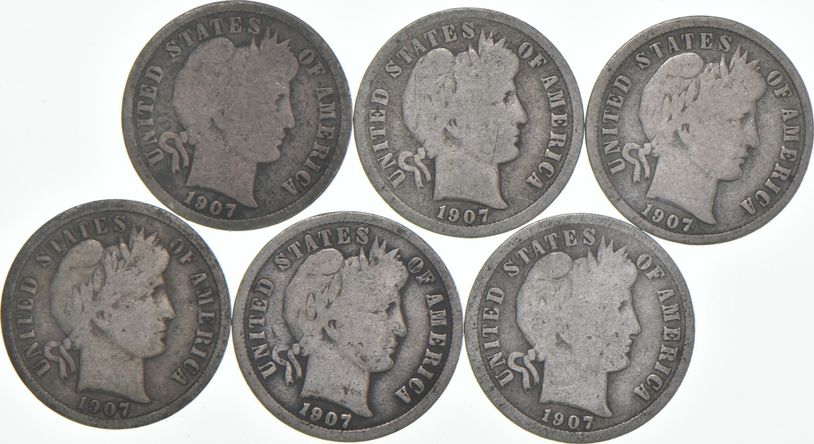 1907-S Barber Dime 90% Silver Average Circ