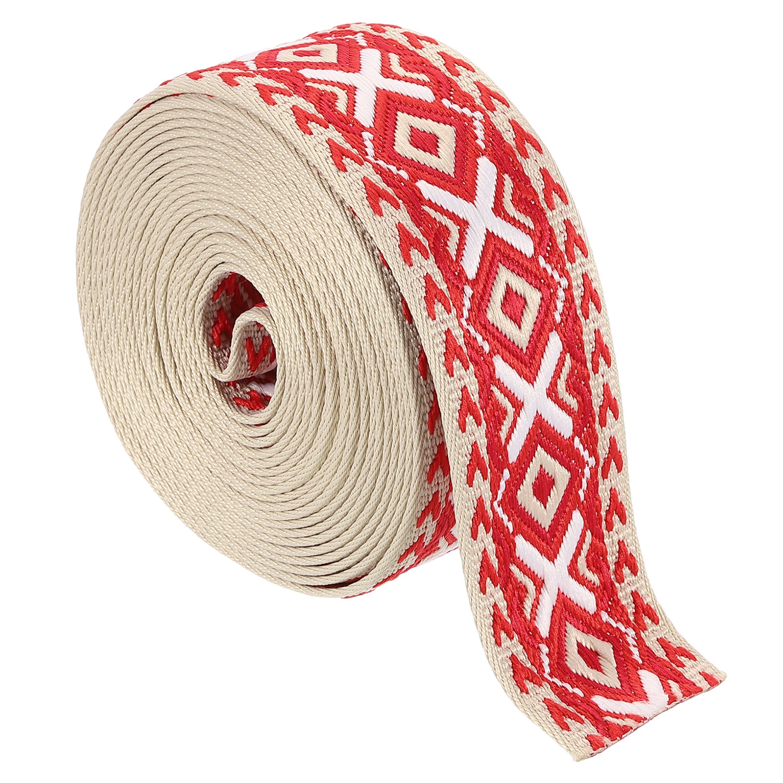 5Yards Cotton Webbing Strap 50mm Jacquard Webbing Purse Strap, Red-White