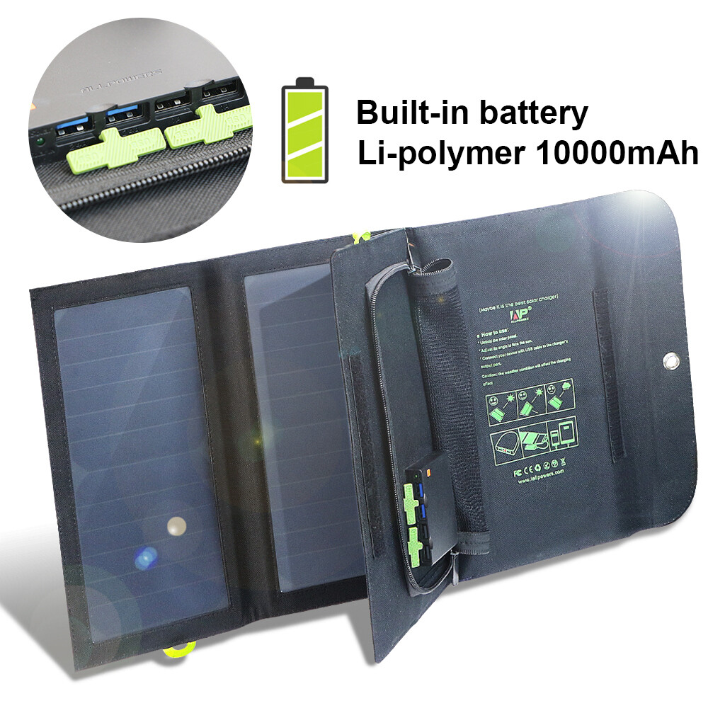 ALLPOWERS 21W Solar Charger with 10000mAh PowerBank and 3 Fast Charging USB-A/C