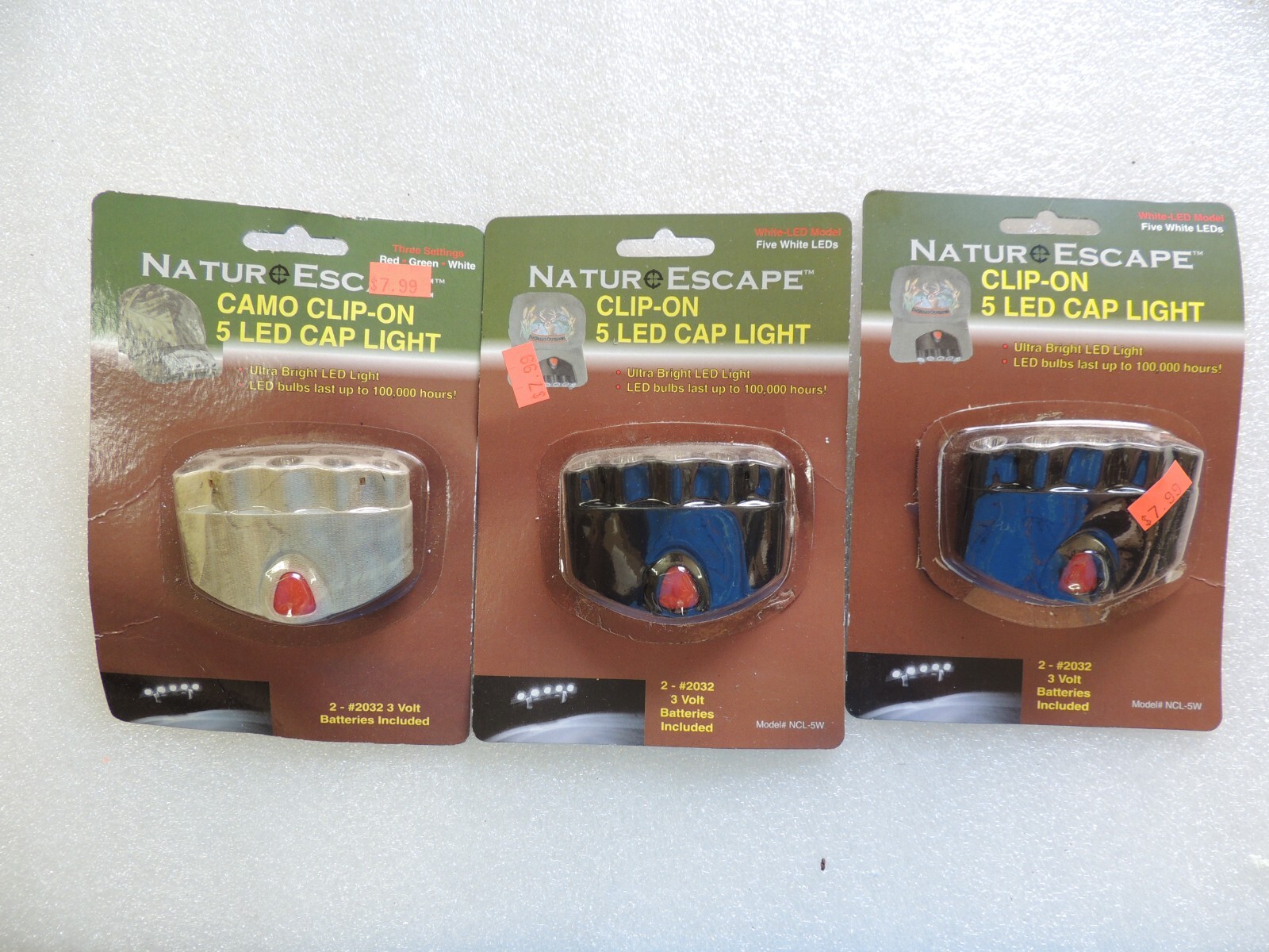 lot of 3 new Nature Escape clip cap lights OLD inventory batteries may not work