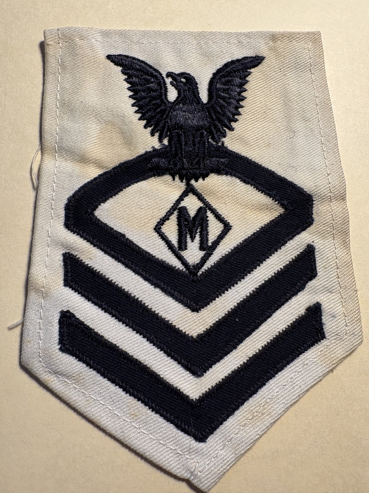 1943 WW2 USN MAIL CLERK Specialist M CPO Rate PATCH White FREE SHIPPING!