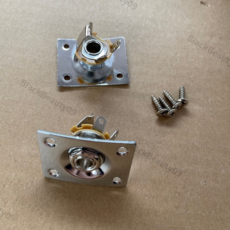 1Pc Chrome Square Guitar Jack Plate Input Output Socket with Screws