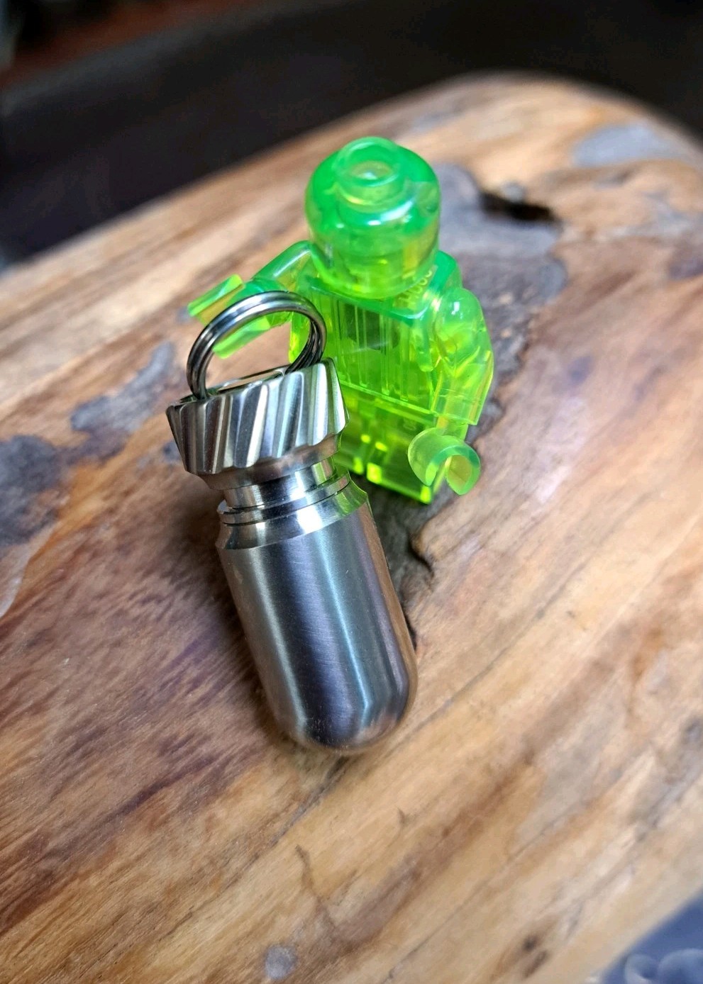 Small Titanium Keychain Pill Fob Bomb With 12mm Titanium Keyring