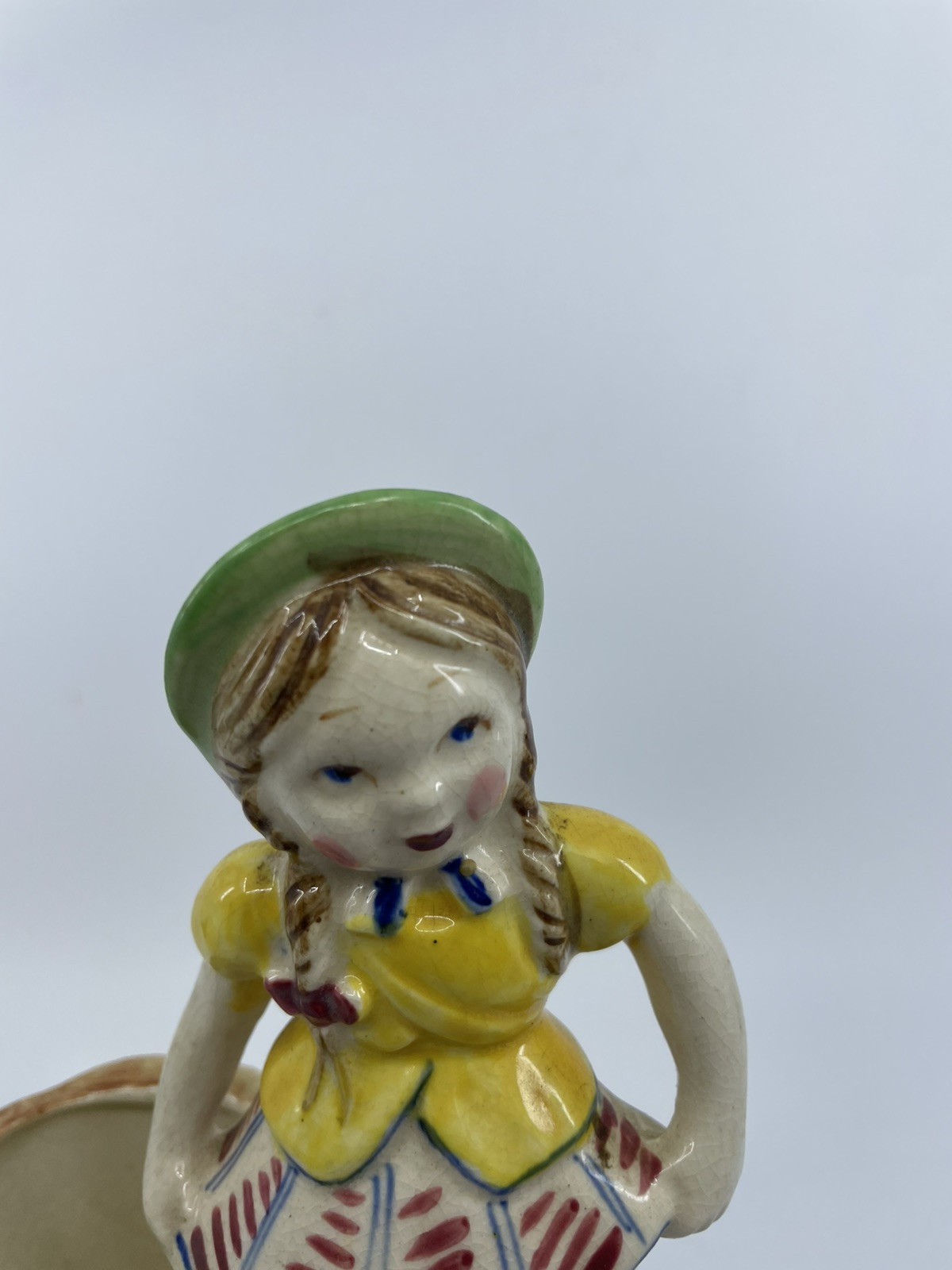 Vintage Planter Girl W/ Dog 6" Occupied Japan Rare Wh5