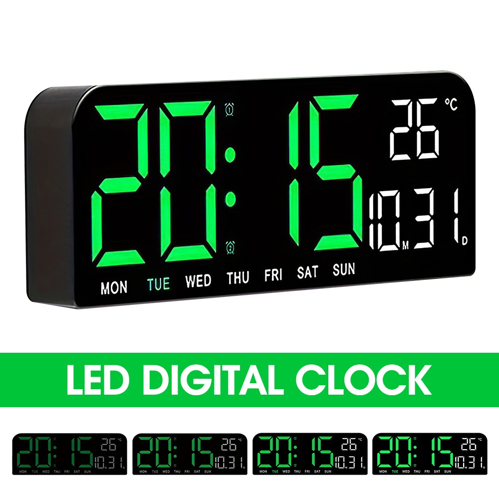 10" Large Digital Wall Desk Clock Temperature Date Week Table Alarm 12/24H Timer