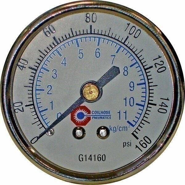 Coilhose Pneumatics G14160 2" Back Mount Air Gauge 0-160PSI 1/4" Mpt