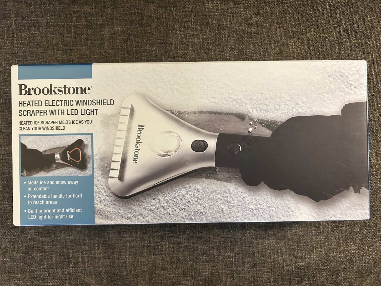 Brookstone Heated Electric Windshield Scraper with LED Light - Snow Ice Melter