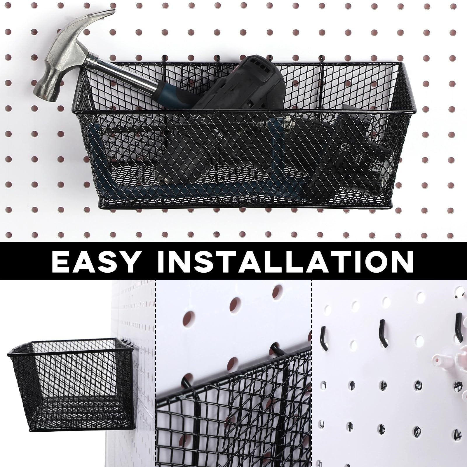 6 Pieces Pegboard Baskets Wall Mount Wire Peg Board Baskets 3 Sizes Pegboard ...