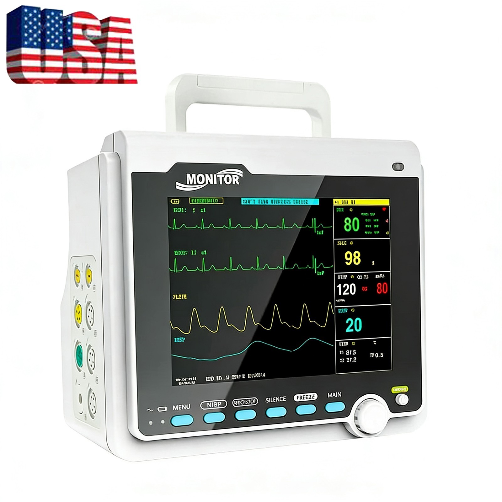 8" Vital Signs Monitor: ECG, NIBP, SPO2, RESP, PR, TEMP - Human Patient Monitor