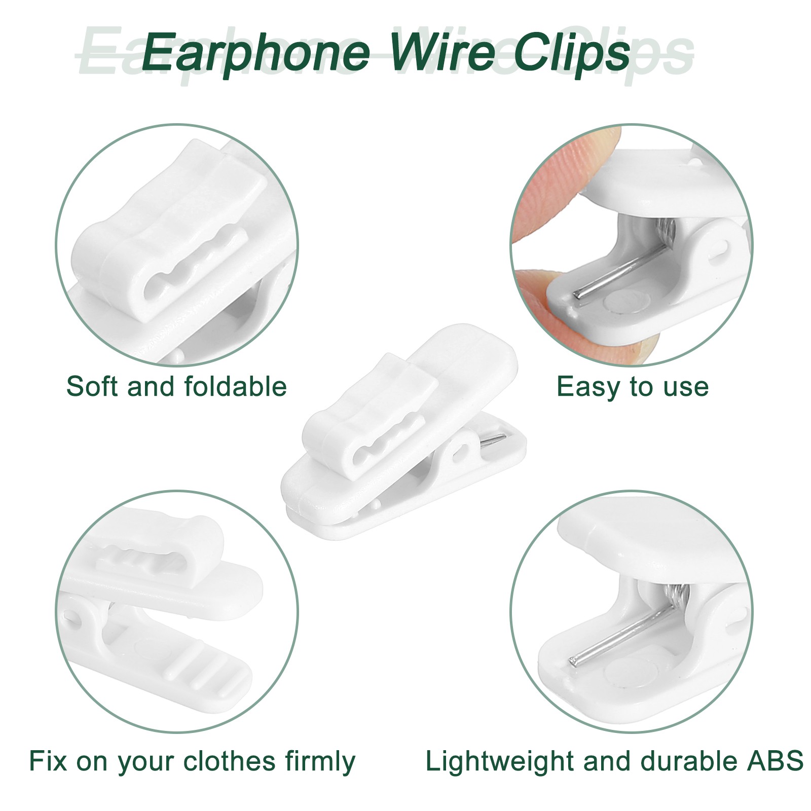 12pcs Headphone Wire Clips 0.94" Length Small Headset Cable Clamp, White
