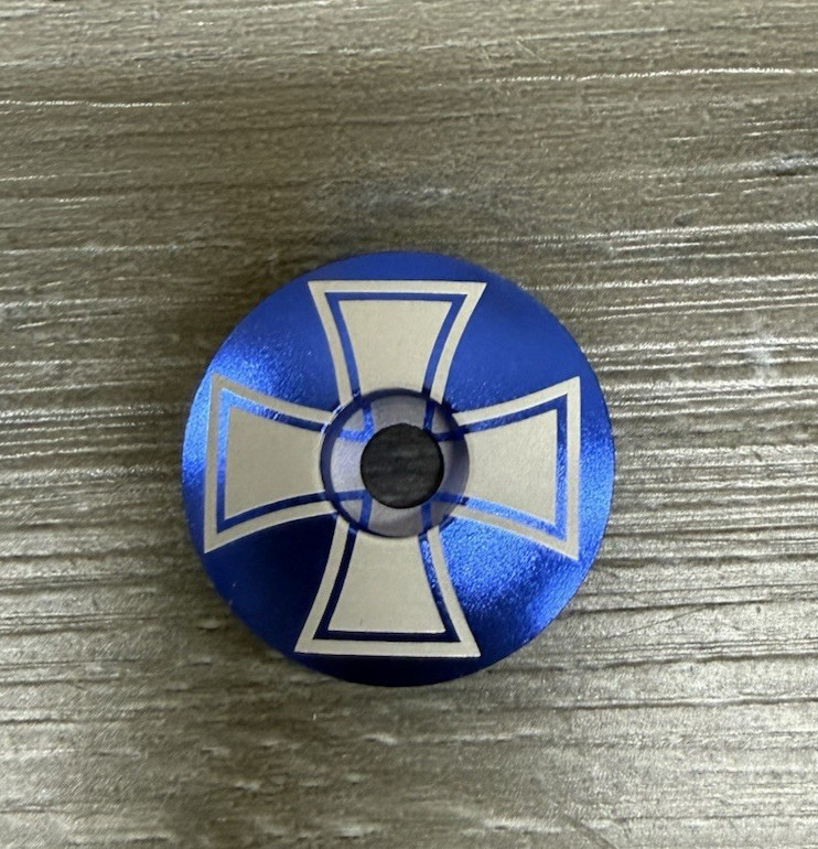 Iron Cross Chopper Bicycle Headset Top Cap 1 1/8" Blue Stem Cap Bike BMX