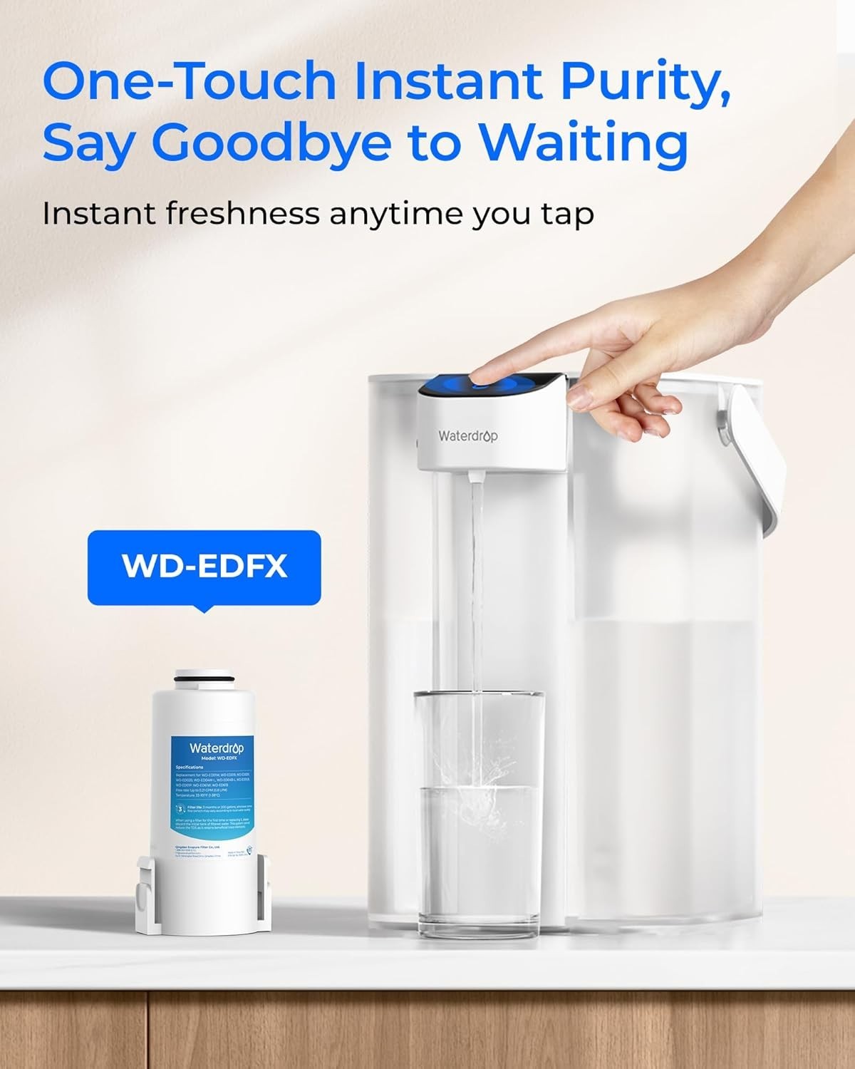 Waterdrop EDFX Water Filter Replacement for ED61 Rechargeable Water Filter3 Pack