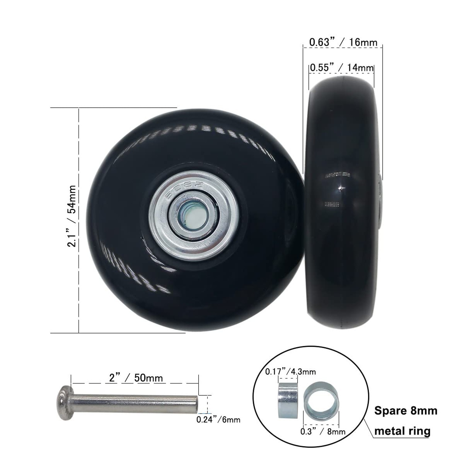Thickness 14mm Luggage Suitcase Replacement Wheels Mute Wear-Resistant Rubber...